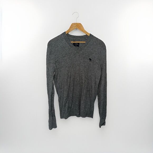 Abercrombie & Fitch Men’s Small Gray Wool Cotton Blend V Neck Sweater - Picture 2 of 16